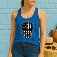 Cool American USA Flag Grunge Skull Womens Tank Top