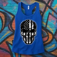 Cool American USA Flag Grunge Skull Womens Tank Top