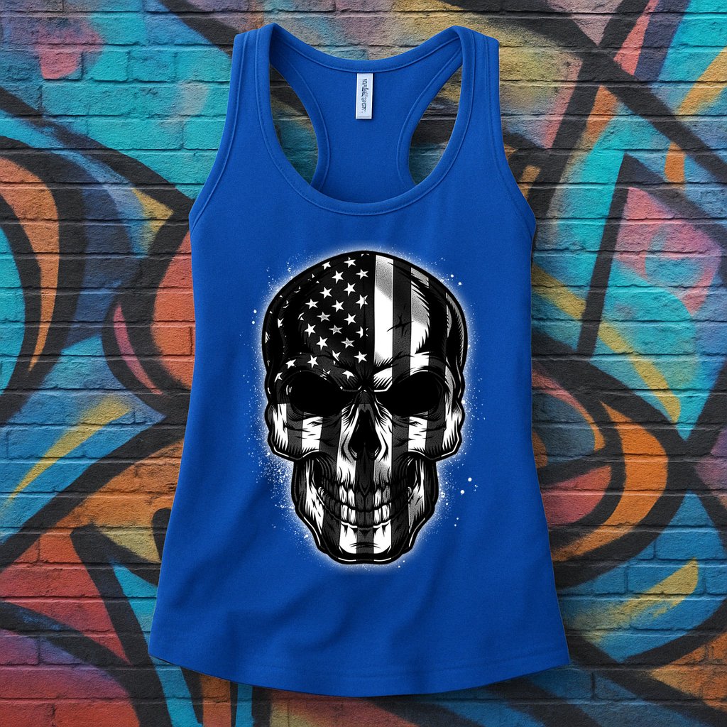 Cool American USA Flag Grunge Skull Womens Tank Top