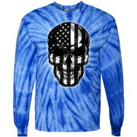 Cool American USA Flag Grunge Skull Tie-Dye Long Sleeve Shirt