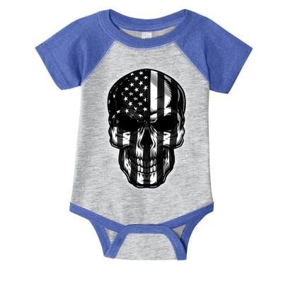Cool American USA Flag Grunge Skull Infant Baby Jersey Bodysuit