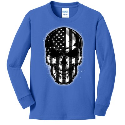 Cool American USA Flag Grunge Skull Kids Long Sleeve Shirt