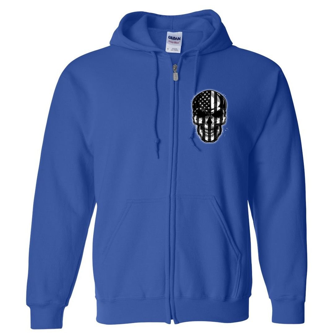Cool American USA Flag Grunge Skull Full Zip Hoodie