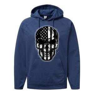 Cool American USA Flag Grunge Skull Performance Fleece Hoodie