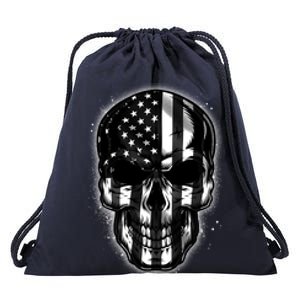 Cool American USA Flag Grunge Skull Drawstring Bag