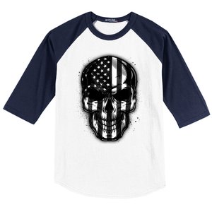 Cool American USA Flag Grunge Skull Baseball Sleeve Shirt