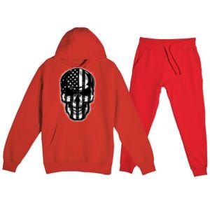 Cool American USA Flag Grunge Skull Premium Hooded Sweatsuit Set