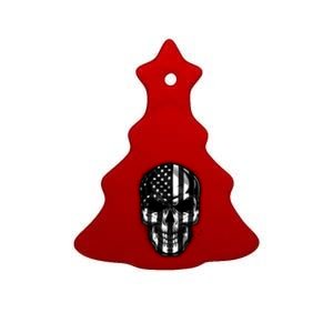 Cool American USA Flag Grunge Skull Ceramic Tree Ornament