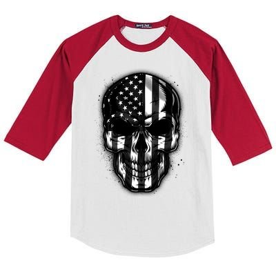 Cool American USA Flag Grunge Skull Kids Colorblock Raglan Jersey