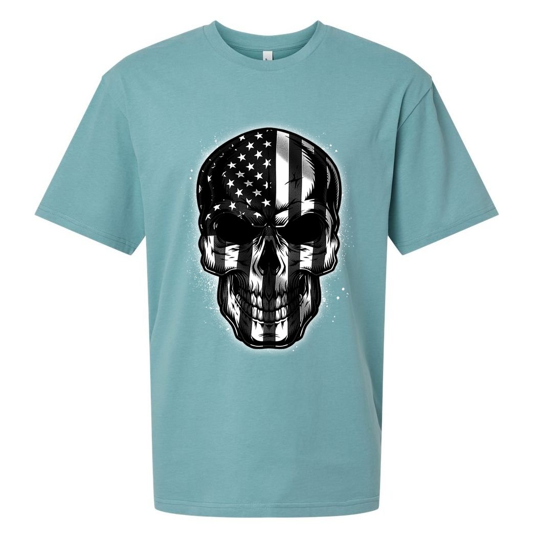 Cool American USA Flag Grunge Skull Sueded Cloud Jersey T-Shirt