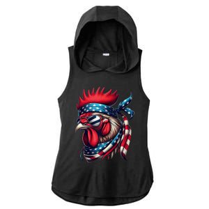 Chicken American Usa Flag Sunglasses 4th Of July Chicken Ladies PosiCharge Tri-Blend Wicking Draft Hoodie Tank