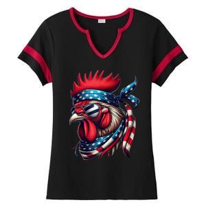 Chicken American Usa Flag Sunglasses 4th Of July Chicken Ladies Halftime Notch Neck Tee