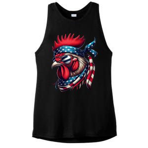 Chicken American Usa Flag Sunglasses 4th Of July Chicken Ladies PosiCharge Tri-Blend Wicking Tank