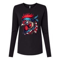 Chicken American Usa Flag Sunglasses 4th Of July Chicken Womens Cotton Relaxed Long Sleeve T-Shirt