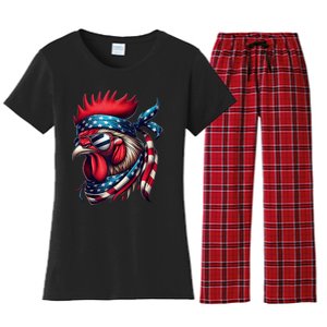 Chicken American Usa Flag Sunglasses 4th Of July Chicken Women's Flannel Pajama Set