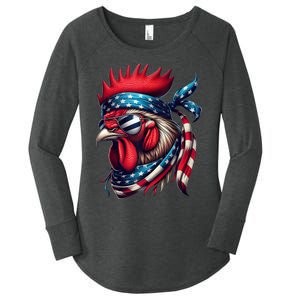 Chicken American Usa Flag Sunglasses 4th Of July Chicken Women's Perfect Tri Tunic Long Sleeve Shirt