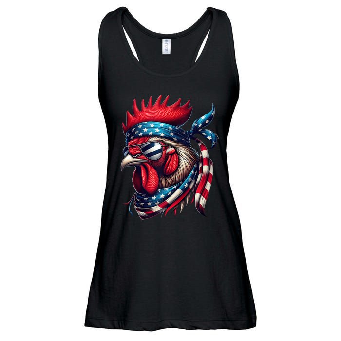 Chicken American Usa Flag Sunglasses 4th Of July Chicken Ladies Essential Flowy Tank