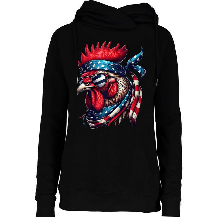 Chicken American Usa Flag Sunglasses 4th Of July Chicken Womens Funnel Neck Pullover Hood