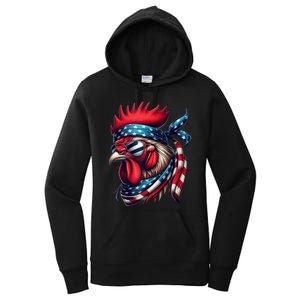 Chicken American Usa Flag Sunglasses 4th Of July Chicken Women's Pullover Hoodie