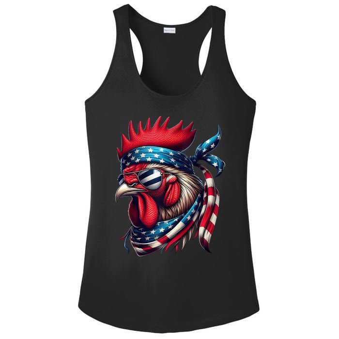 Chicken American Usa Flag Sunglasses 4th Of July Chicken Ladies PosiCharge Competitor Racerback Tank