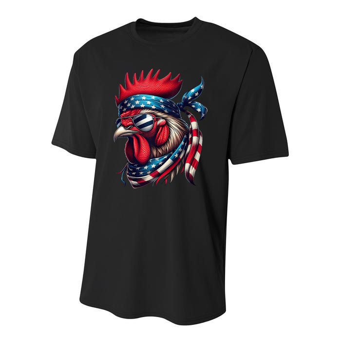 Chicken American Usa Flag Sunglasses 4th Of July Chicken Youth Performance Sprint T-Shirt