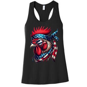 Chicken American Usa Flag Sunglasses 4th Of July Chicken Women's Racerback Tank