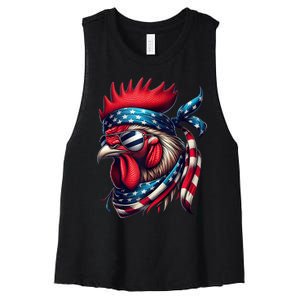 Chicken American Usa Flag Sunglasses 4th Of July Chicken Women's Racerback Cropped Tank