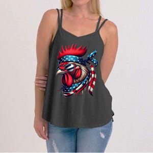 Chicken American Usa Flag Sunglasses 4th Of July Chicken Women's Strappy Tank