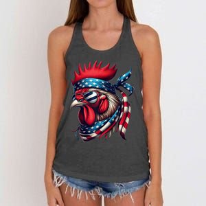 Chicken American Usa Flag Sunglasses 4th Of July Chicken Women's Knotted Racerback Tank