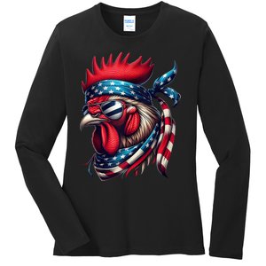 Chicken American Usa Flag Sunglasses 4th Of July Chicken Ladies Long Sleeve Shirt