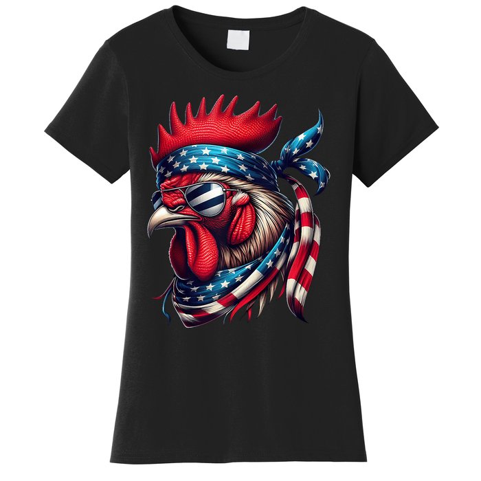 Chicken American Usa Flag Sunglasses 4th Of July Chicken Women's T-Shirt