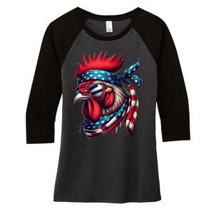 Chicken American Usa Flag Sunglasses 4th Of July Chicken Women's Tri-Blend 3/4-Sleeve Raglan Shirt