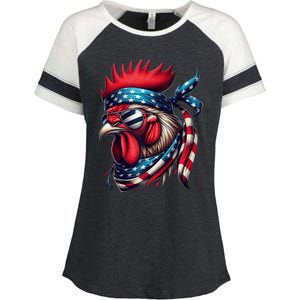 Chicken American Usa Flag Sunglasses 4th Of July Chicken Enza Ladies Jersey Colorblock Tee