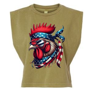 Chicken American Usa Flag Sunglasses 4th Of July Chicken Garment-Dyed Women's Muscle Tee