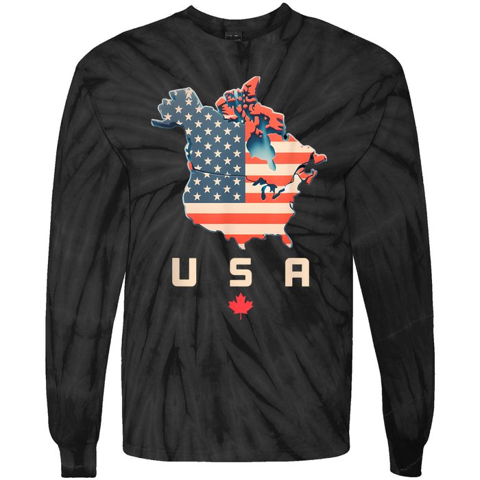 Canada And Usa Map Annex America’S 51st State! Tie-Dye Long Sleeve Shirt