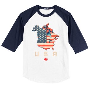 Canada And Usa Map Annex America’S 51st State! Baseball Sleeve Shirt