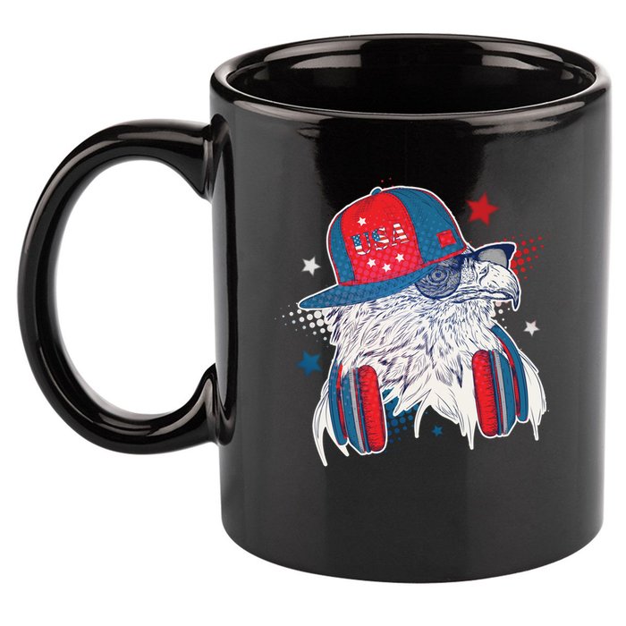 Cool American USA Flag Hipster DJ Eagle 11oz C Handle Ceramic Mug