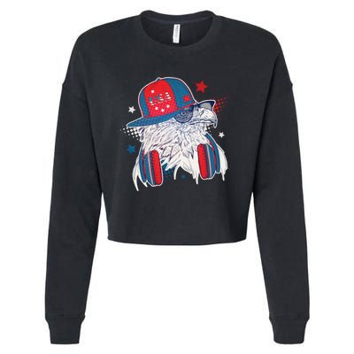Cool American USA Flag Hipster DJ Eagle Cropped Pullover Crew