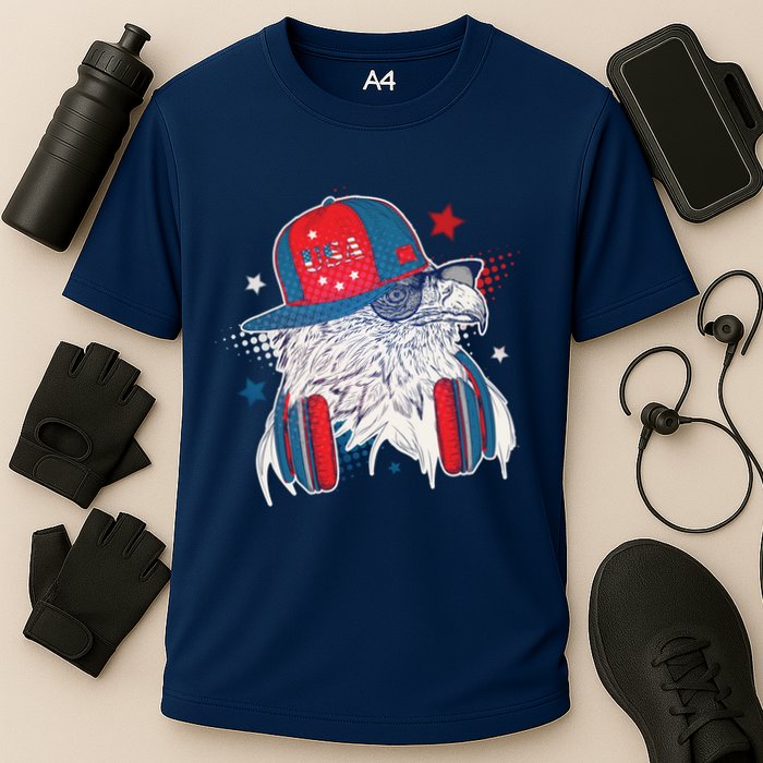 Cool American USA Flag Hipster DJ Eagle Cooling Performance Crew T-Shirt