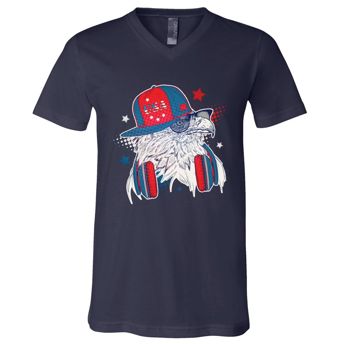 Cool American USA Flag Hipster DJ Eagle V-Neck T-Shirt
