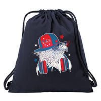 Cool American USA Flag Hipster DJ Eagle Drawstring Bag
