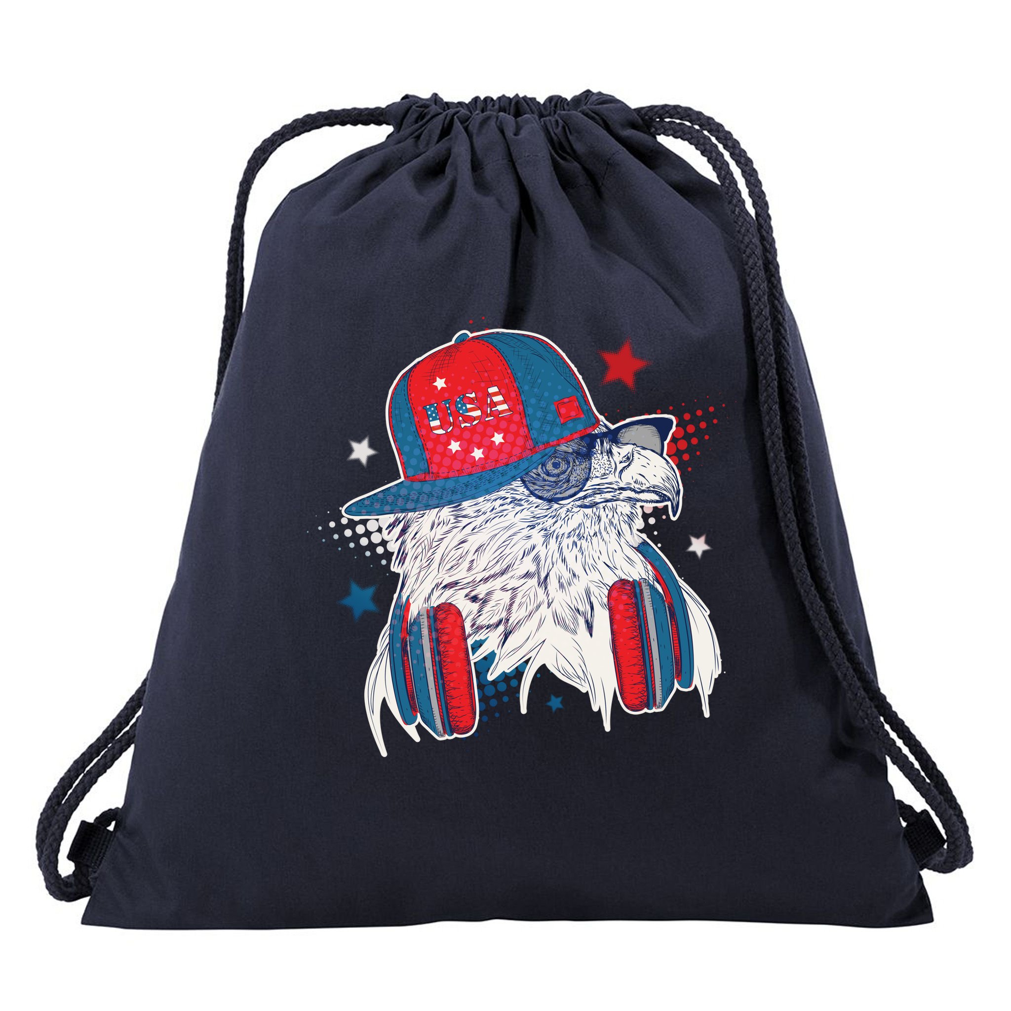 Cool American USA Flag Hipster DJ Eagle Drawstring Bag