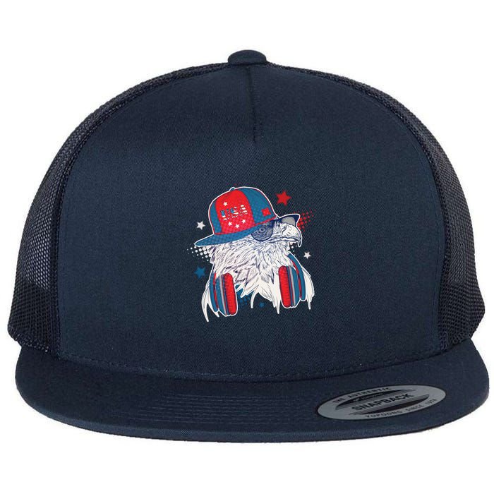 Cool American USA Flag Hipster DJ Eagle Flatbill Hat
