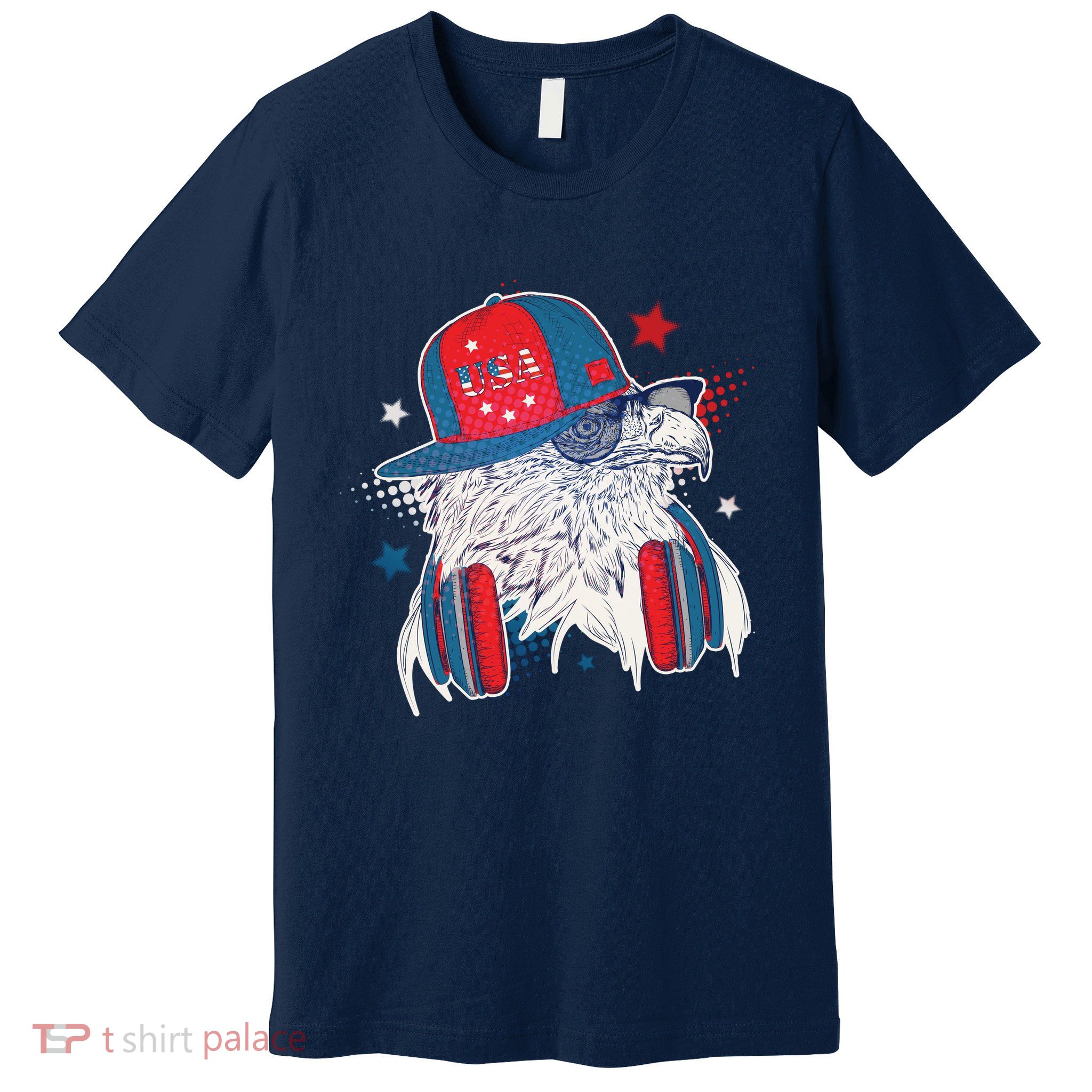 Cool American USA Flag Hipster DJ Eagle Premium T-Shirt