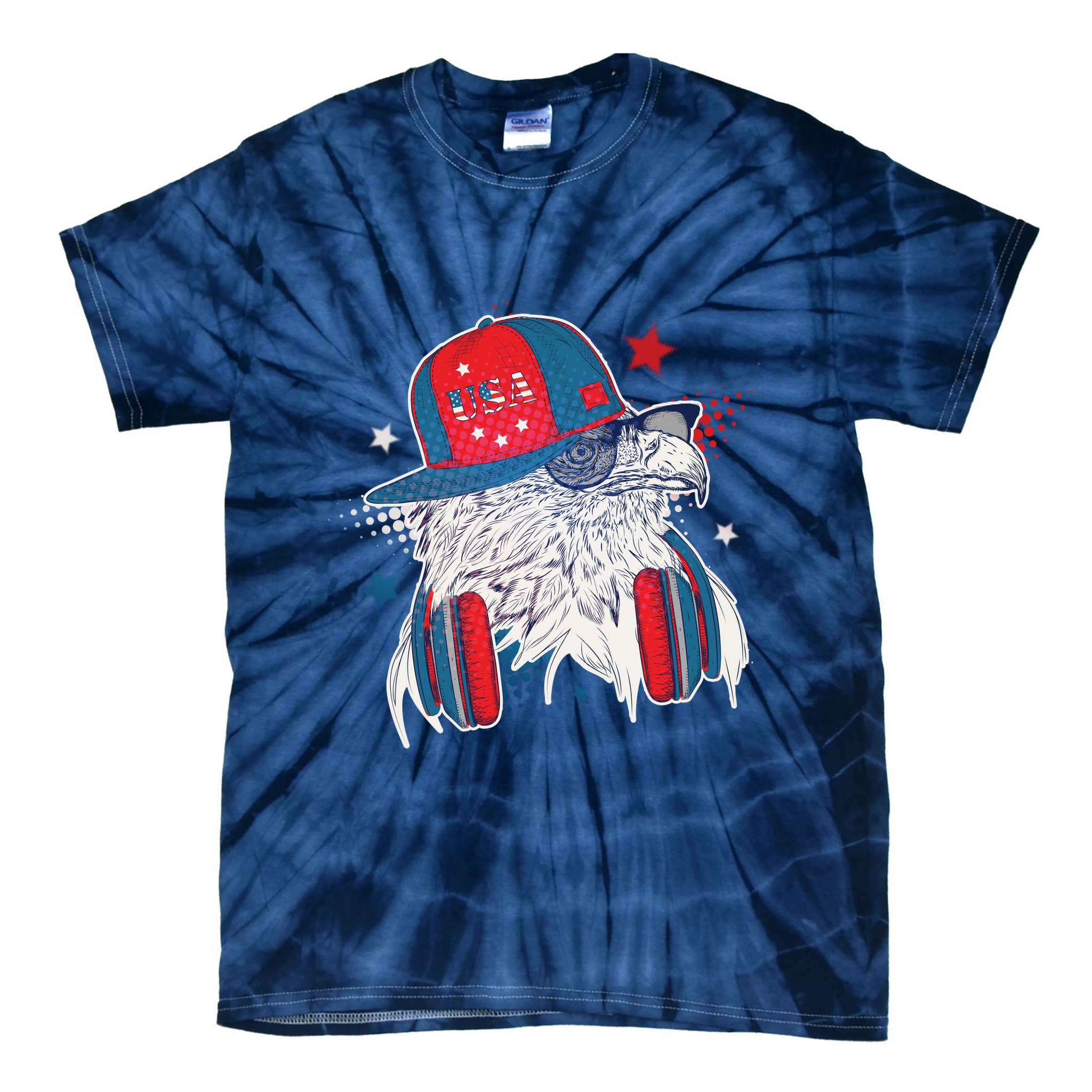 Cool American USA Flag Hipster DJ Eagle Tie-Dye T-Shirt