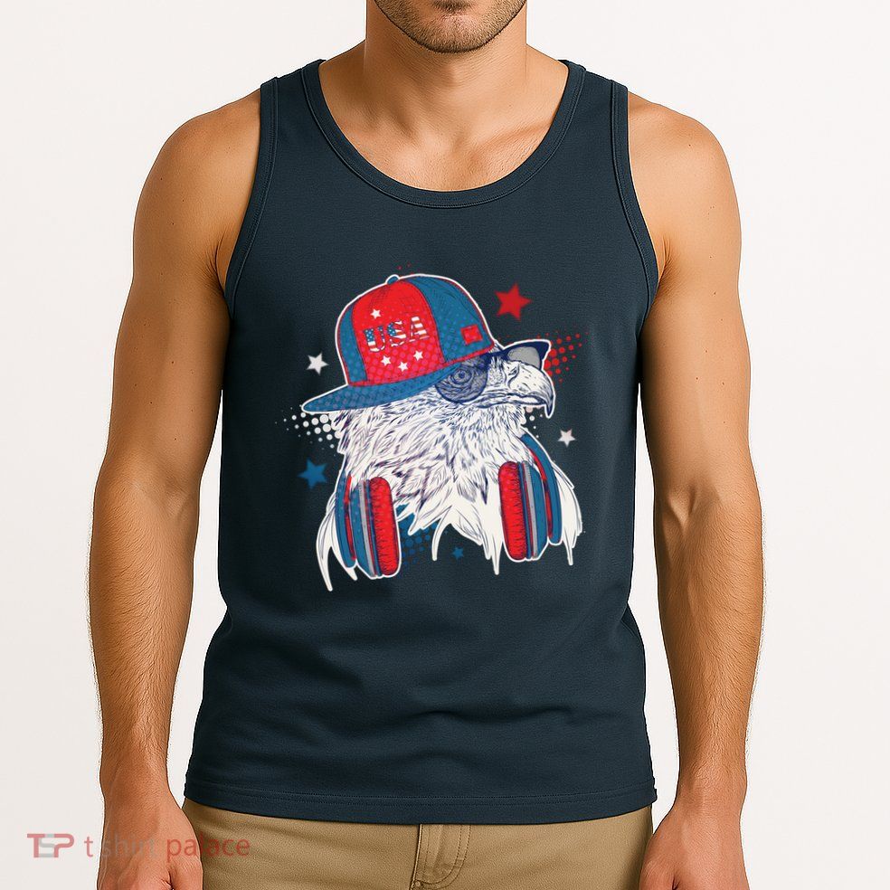 Cool American USA Flag Hipster DJ Eagle Tank Top