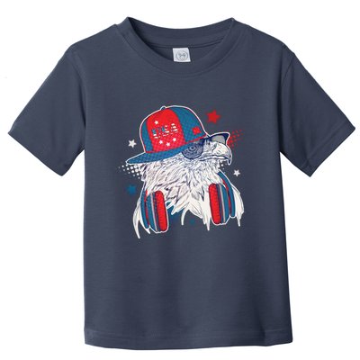 Cool American USA Flag Hipster DJ Eagle Toddler T-Shirt