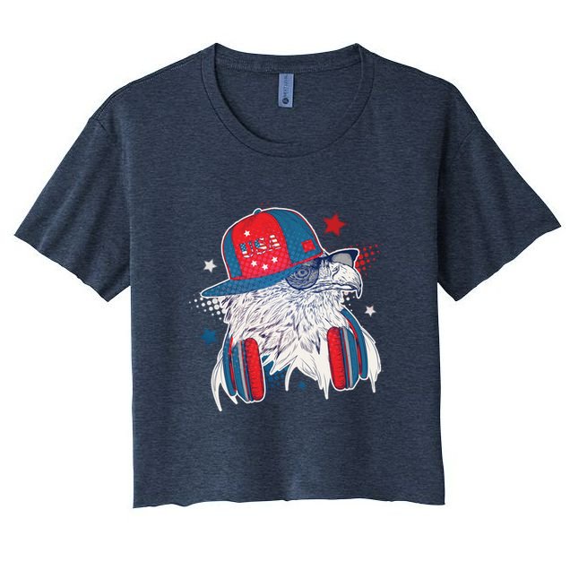 Cool American USA Flag Hipster DJ Eagle Crop Top