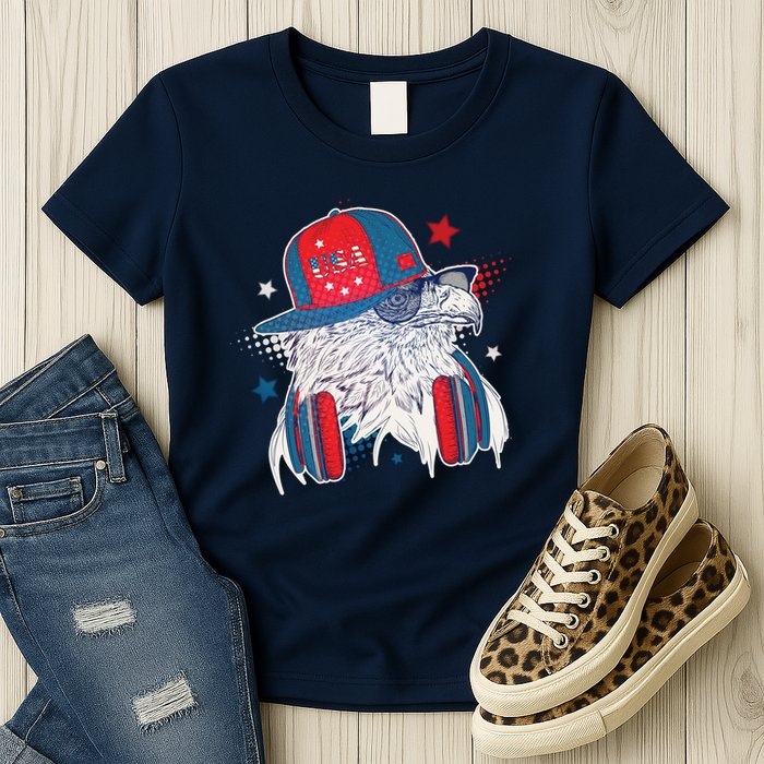 Cool American USA Flag Hipster DJ Eagle Womens T-Shirt
