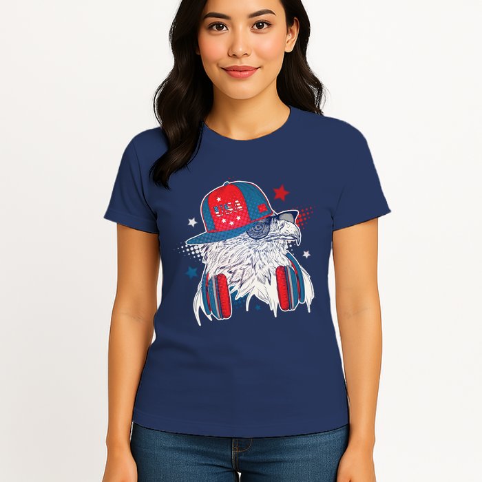 Cool American USA Flag Hipster DJ Eagle Womens T-Shirt